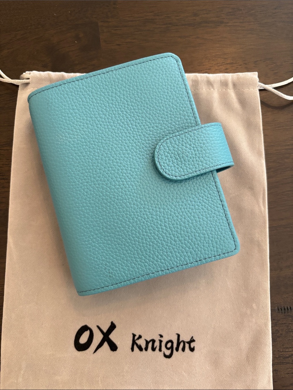 Robin Blue Leather Pocket Size Ring Planner Cover Ox Knight & Dust bag Like New
